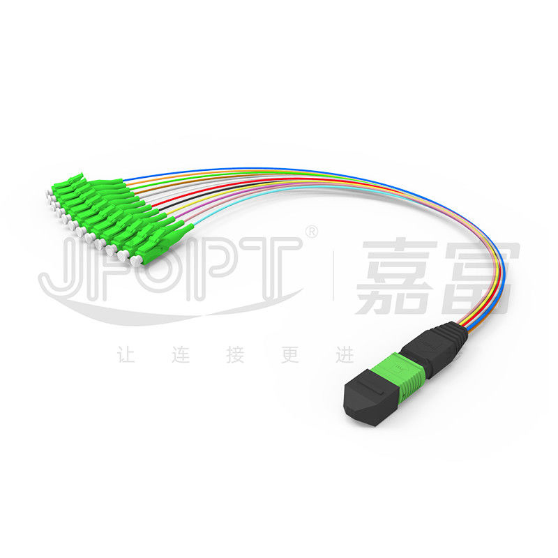 MPO-LC 0.9mm 12Cores Breakout केबल अनुकूलित लंबाई SM G657a1 फाइबर मल्टी फाइबर मॉड्यूल बॉक्स एडाप्टर पैच कॉर्ड