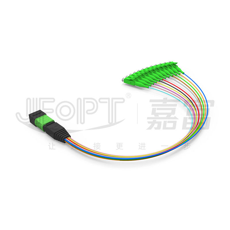 MPO-LC 0.9mm 12Cores Breakout केबल अनुकूलित लंबाई SM G657a1 फाइबर मल्टी फाइबर मॉड्यूल बॉक्स एडाप्टर पैच कॉर्ड