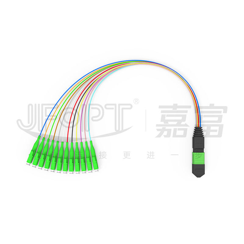 MPO-LC 0.9mm 12Cores Breakout केबल अनुकूलित लंबाई SM G657a1 फाइबर मल्टी फाइबर मॉड्यूल बॉक्स एडाप्टर पैच कॉर्ड
